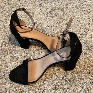Madden Girl Black Suede Ankle Strap Heeled Sandals